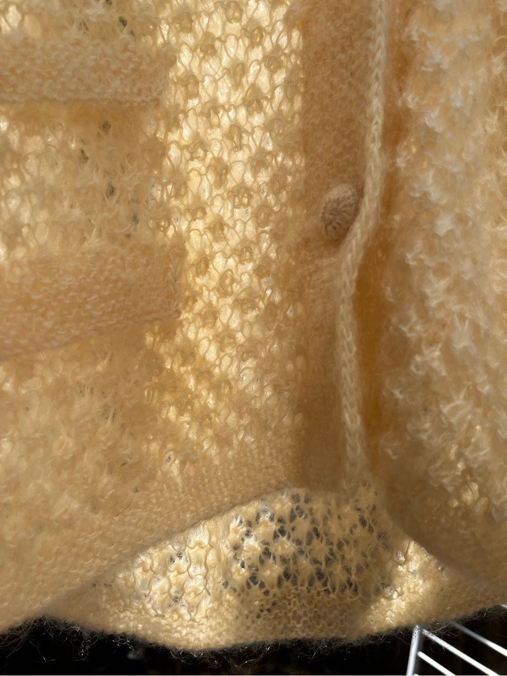 RARE! Vintage 60s Cream Mohair Wool Open-Knit Slouchy Retro Cardigan Sweater L - Picture 14 of 15